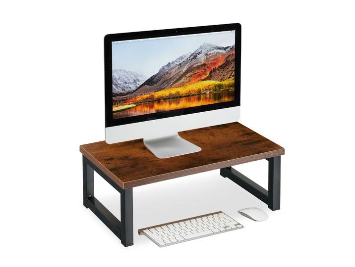 Monitorständer Industrial-Design Dunkelbraun-Schwarz