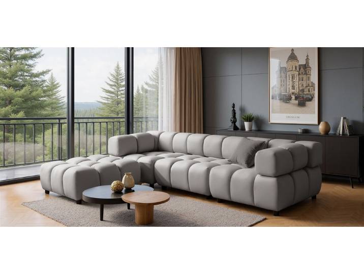 Fun Möbel 3-Sitzer Designersofa FLOW inkl.1xPolsterhocker in Stoff Bluvel, mit Hockern zum Ecksofa erweiterbar, zum Ecksofa erweiterbar