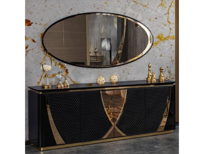 Xlmoebel Sideboard Design Kommode Modernes Schwarz-Gold Möbelstück SOFORT (Sideboard mit Spiegel, Sideboard+Spiegel), Hergestellt in Europa