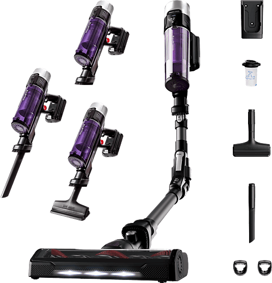 Aspirador escoba - Rowenta RH2039WO X-Force Flex 9.60 Allergy, 200 W, 0.4 L, 45 min, Tecnol. Ciclónica, 3 modos, Multisuperficie, Ultraligera, Púrpura