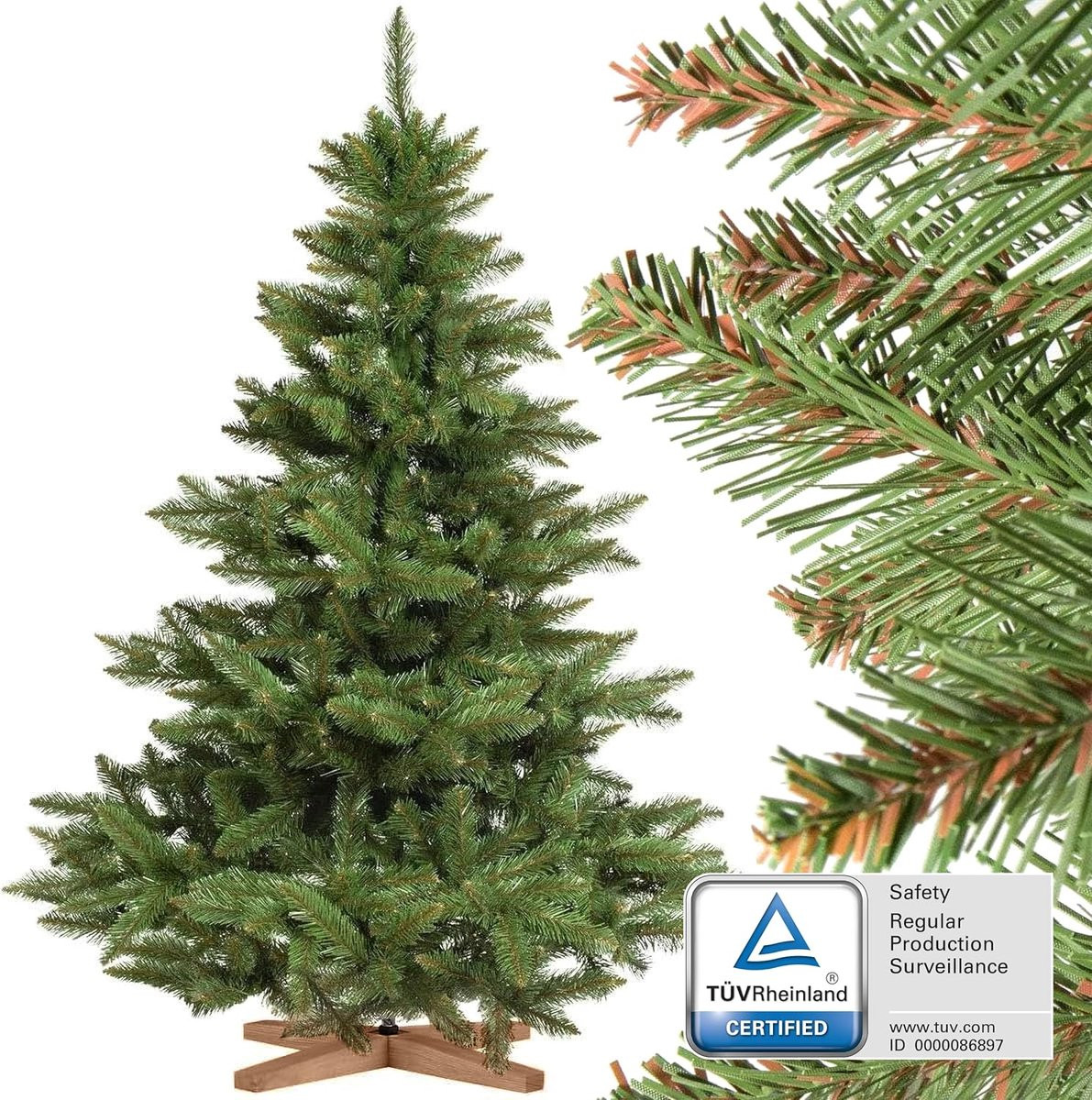 Nordmanntanne Kunstkerstboom 150 cm met houten standaard