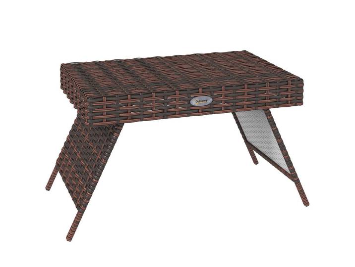 Outsunny Balkontisch, Braun, PE Rattan, Verzinkter Stahl, Kunststoff, 41x41x60 cm, Gartenmöbel, Gartentische, Balkontische