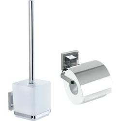 WENKO Vacuum-Loc® WC-Set Mod. Quadro 2-teilig Edelstahl, WC-Garnitur und Toilettenpapierhalter, rostfrei
