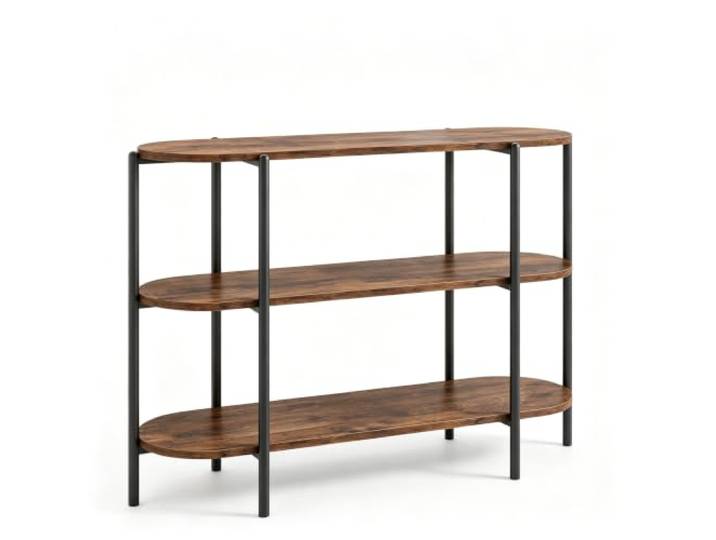 GarveeHome Konsolentisch 120 cm 3 Ebenen Metall Vintage Braun Schmale Bauweise, Freistehend, Mehrere Stellflächen, Robuster Aufbau, Sofabereich