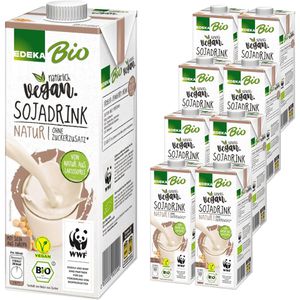Edeka Sojadrink Natur, BIO, zuckefrei, je 1 Liter, 8 Stück