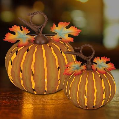 Regal Art & Gift LED Lighted Outdoor Metal Pumpkins Orange Set of Two, Set of Two, Orange