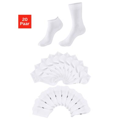 Basicsocken H.I.S "Damen und Herren Atmungsaktiver Baumwollanteil; Business, Basic", Herren, Gr. 43-46, weiß (20x weiß), Baumwollmischung, unifarben, elastisch, Socken, zwei Längen im Kombi Pack