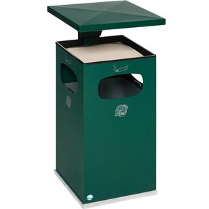 VAR Aschenbecher B42, 12251, moosgrün, für Outdoor, mit Dach, Kombi-Ascher aus Stahl, 72 Liter, moosgrün