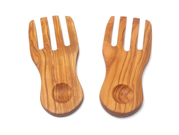 Salathände, Salatbesteck, 19,5 cm, Olivenholz