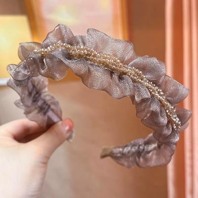Modern Mode Marketplace Elegant Crystal Mesh Hair Band Headband For Women Rhinestone Hair Accessory For Weddings & Daily Style brown