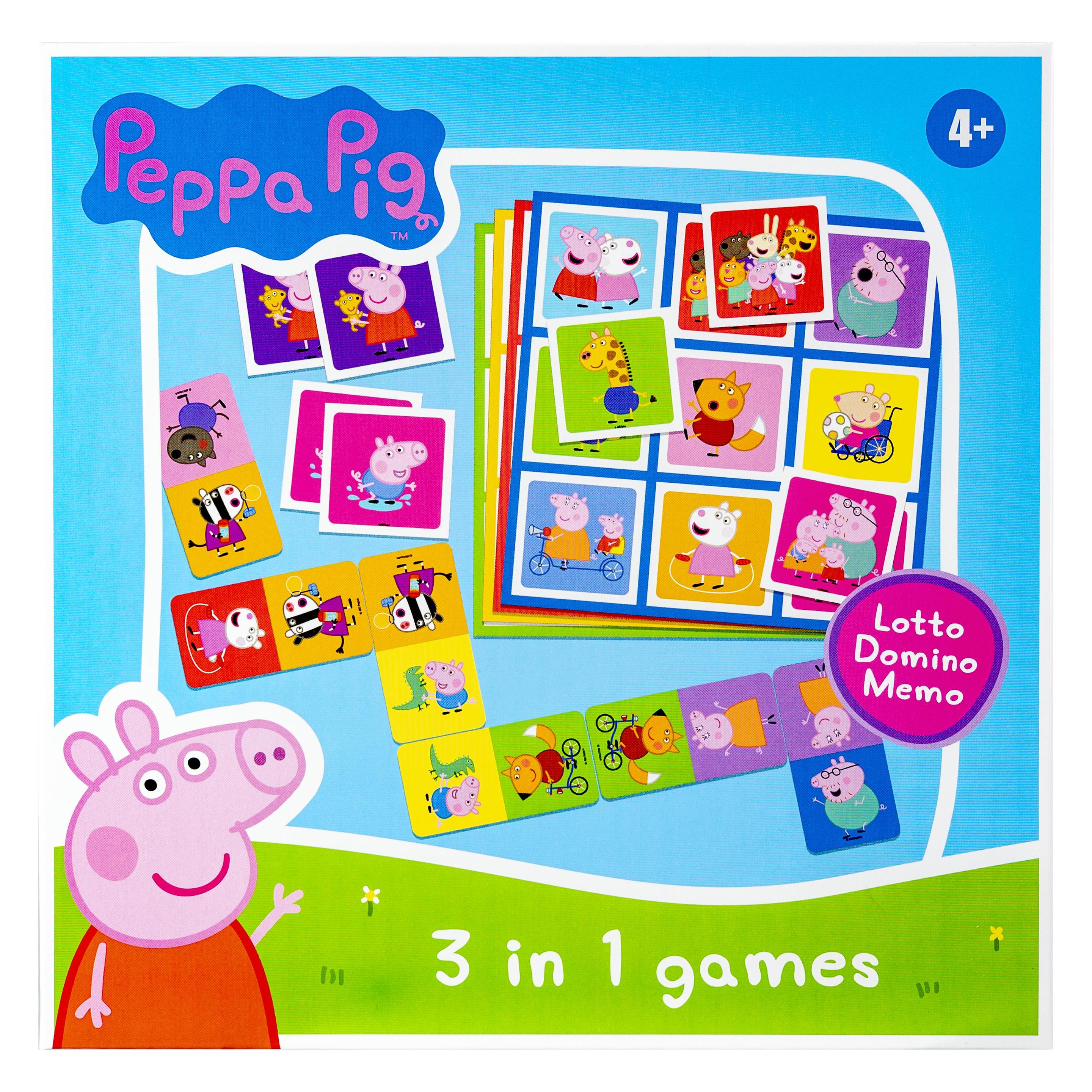 Selecta Spielzeug Peppa Pig 3n1 Memo Lotto Domino (Dänisch, Deutsch, Englisch, Finnisch, Französisch, Niederländisch, Norwegisch, Schwedisch, 2 - 4 Spieler) (60480)