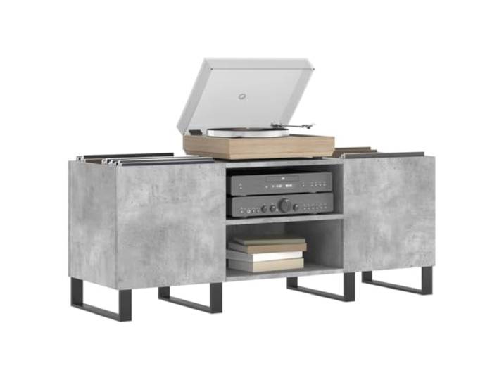 KTHLBRH Schrank für Scheiben, grau, Beton, 121 x 38 x 48 cm, Holz Robuste Plattenspielerplatte, Eisenfüße, viel Platz für LP-Sammlung