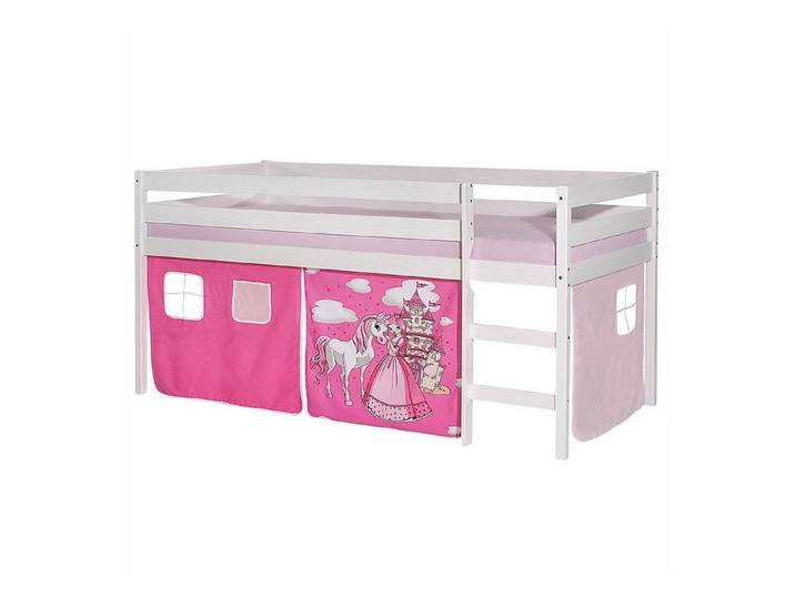 IDIMEX Hochbett ERIK Hochbett Spielbett Kinderbett Etagenbett Vorhang PRINZESSIN in rosa Ki