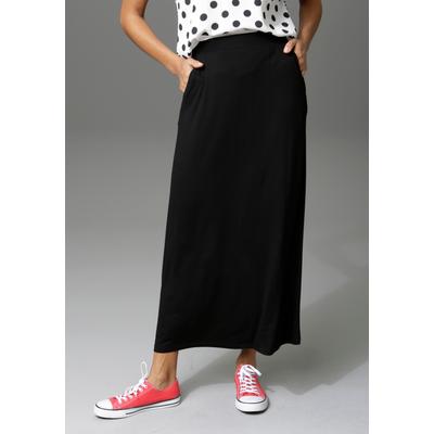 Maxirock ANISTON CASUAL, Damen, Gr. 38, schwarz, Single Jersey, Obermaterial: 95% Viskose, 5% Elasthan, unifarben, figurumspielend knöchelfrei, Röcke Maxirock, im Marine Look, Topseller