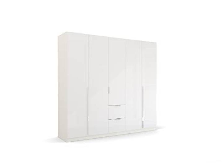 Rauch Möbel Quadra-Spin Glamour, Schrank, Hochglanz Weiß, Breite 226 cm Kleiderschrank, 5-türig, 2 Schubladen, für Schlafzimmer, Jugendzimmer, Studentenwohnung, Garderobe, Flur