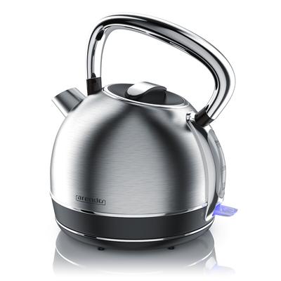 Arendo Wasserkocher 1,7 l, 2200 W, Edelstahl, Retro Style Vintage, Überhitzung & Trockenkochschutz, silber