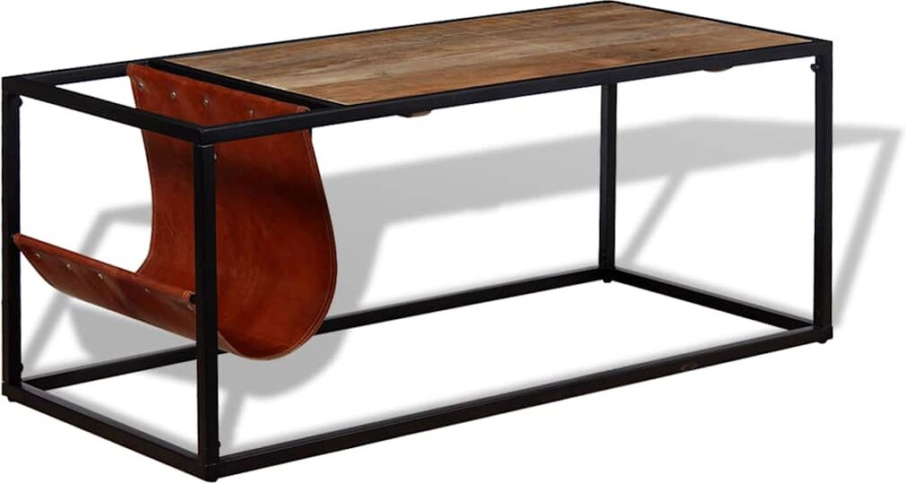 vidaXL Mesa de centro con revistero de cuero auténtico 110x50x45 cm Multicolor