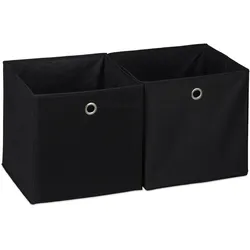 Relaxdays Aufbewahrungsbox 2er Set, quadratisch, Aufbewahrung für Regal, Stoffbox in Würfelform 30x30x30 cm, schwarz