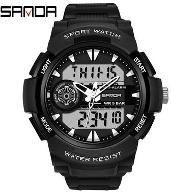 DynamicDeals Student Sports Watch, Dual Display Waterproof Digital LED Watch, Multifunction Electronic Student Timepiece black White