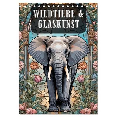Wildtiere und Glaskunst im Tiffany Stil (Tischkalender 2027 DIN A5 hoch), CALVENDO Monatskalender