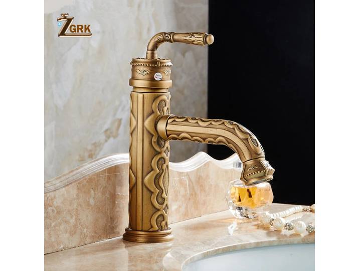 Robinets de lavabo en laiton massif, robinet de salle de bains Antique Vintage, poignée unique, bec pivotant à 360 degrés, robinet mitigeur de lavabo d'eau chaude et froide