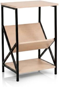Costway 3-Tier Industrial Side Table with V-shaped Bookshelf for Living Room-Natural
