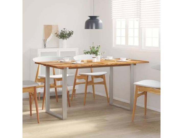 HEFZGDB Esstisch 154x80x76 cm Massivholz Akazie Industrie Rustikal Stahlbeine Tischplatte Robustes Hartholz Einzigartige Maserung Einfache Montage