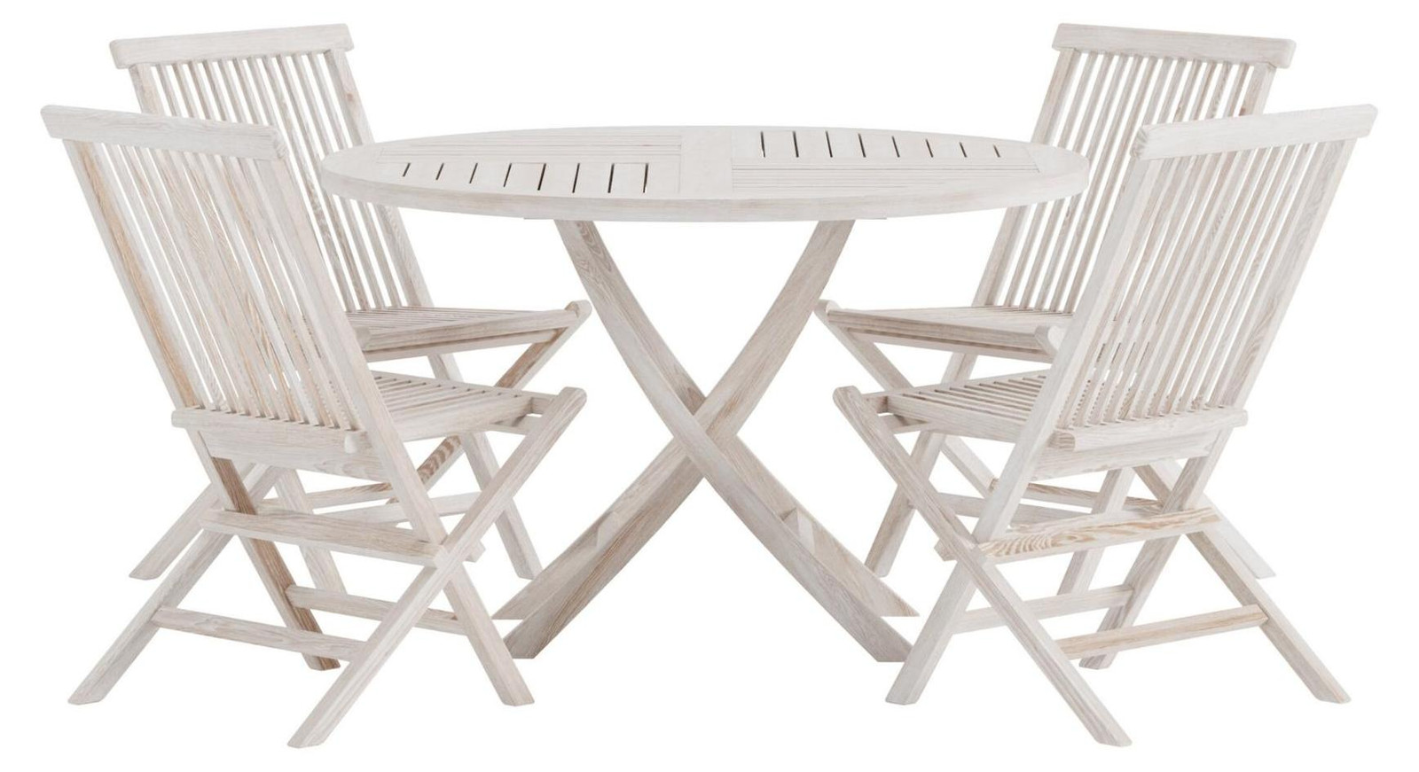 Kenya tuinmeubelset met tafel Ø120cm en 4 stoelen in whitewash wit