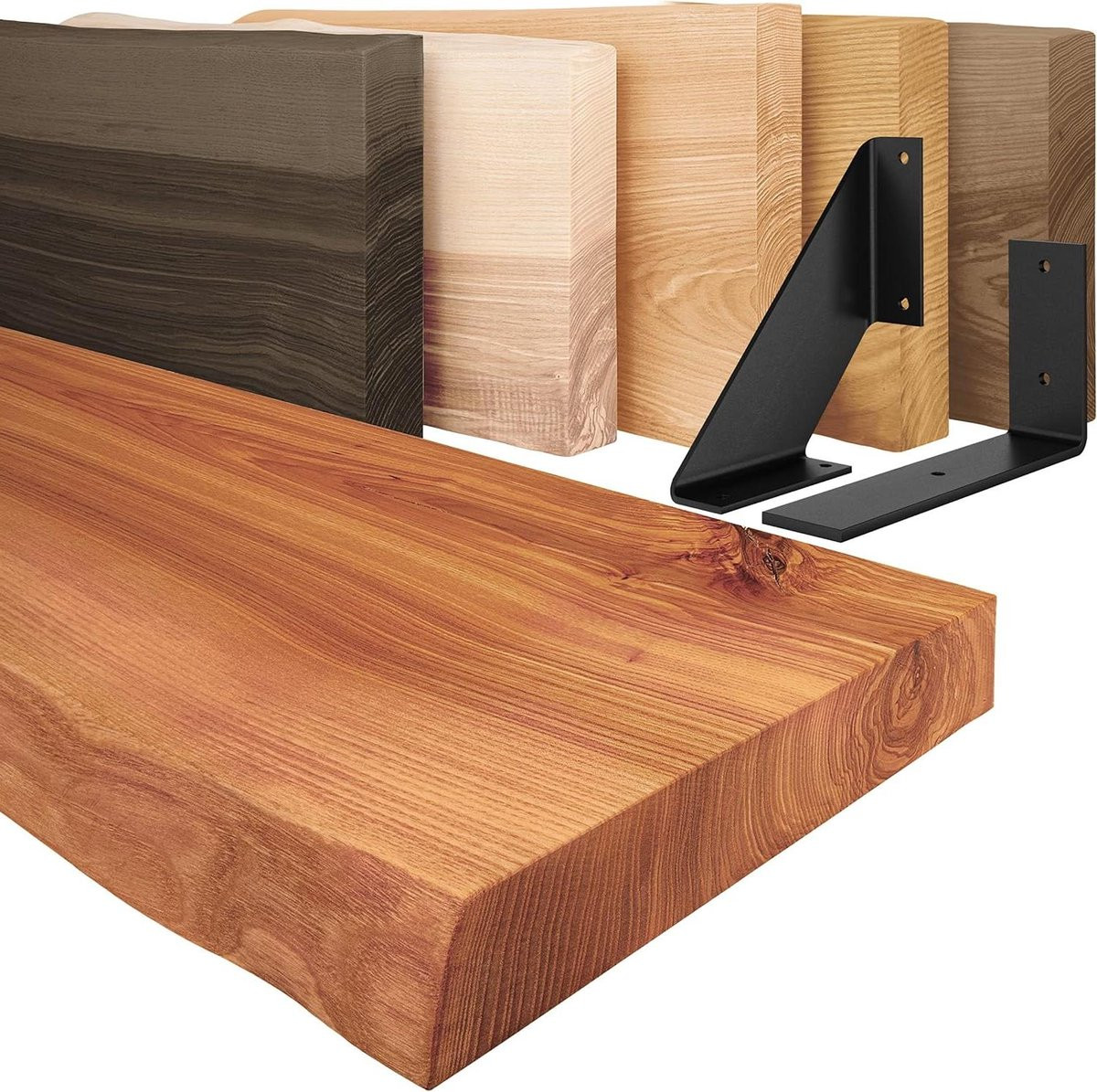 Houten Wandplank met Natuurlijke Rand in Donker Wit - 80 cm