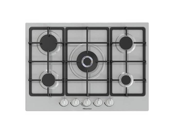 Hisense GM773XF Gaskochfeld, 5 Kochzonen, Breite 70 cm, Wok-Brenner mit Doppelkrone und Gussgrill, integrierte Zündung, Edelstahl Anti-Fingerabdruck