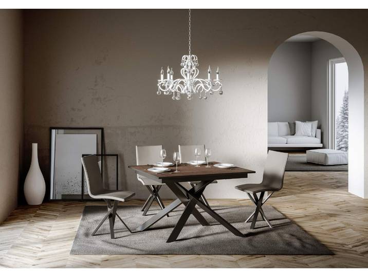 ITAMOBY - Table extensible 120/180x90 cm Ganty noyer bande de chante anthracite cadre et pieds anthracite