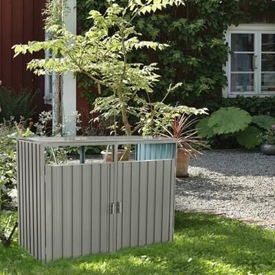 Abrihome Outdoor Metal Garbage 2 Trash Cans Bin Shed