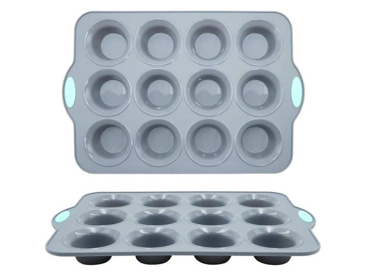 Muffinformen 2-teiliges Set Silikon Hellgrau 12er, Grau, Kunststoff, 26.6x3x39.7 cm, Backen & Backzubehör, Backformen, Muffinformen