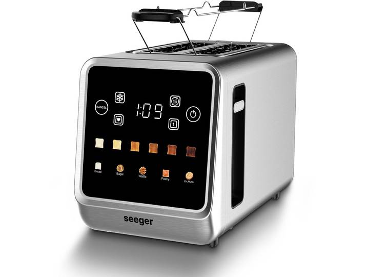 Seeger Digital Toaster - Broodrooster met touchscreen - 2 Sleuven - Timerfunctie - Ontdooien & Opwarmen - 6 Bruiningsniveaus - Met Kruimellade - RVS