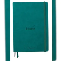 Rhodiarama, Goalbook Creation A5 mit festem Umschlag, 50 Blatt Lavis technique weiß blanko 200g, mit Gummizugverschluss - Pfaugrün 194157C