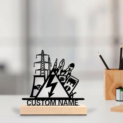 Inspired Living Personalized Electrical Engineer Metal Desk Sign With Wooden Base Custom Metal Name Plaque Gift Personalized Electrical Engineer Metal Desk Sign With Wooden Base Custom Metal Name Plaque Gift