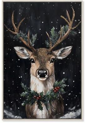 Deer in Snowfall Christmas Wall Decor Canvas Print by Art Remedy