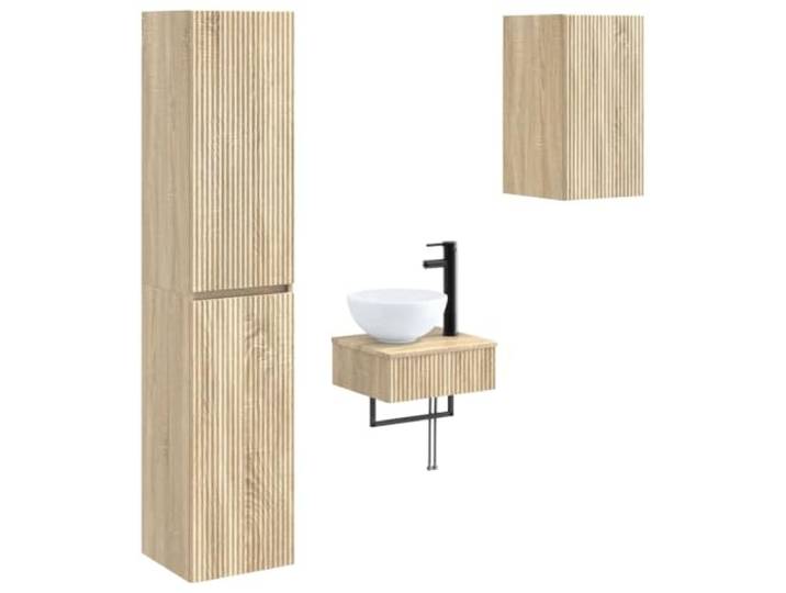 KTHLBRH Badezimmermöbel-Set 3-teilig, Sonoma-Eiche mit Waschbecken Holztechnik, Wandmontage, reversible Türen, 6 Einlegeböden, für den Innenbereich