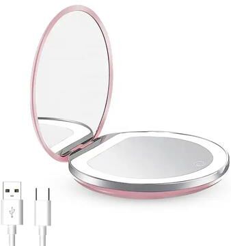 Fusion Finds Rechargeable LED Makeup Mirror With Magnification Portable Travel Lighted Compact Mirror pink