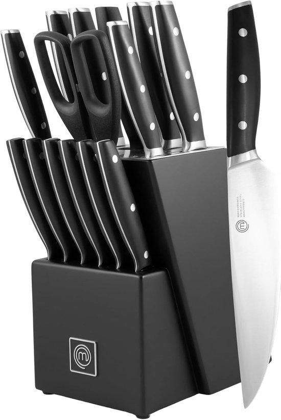 Messerblock-Set - Aus hochkohlenstoffhaltigem Stahl - Professionelle Messer - Inklusive Messerschärfer und Schere - Für Hobbyköche