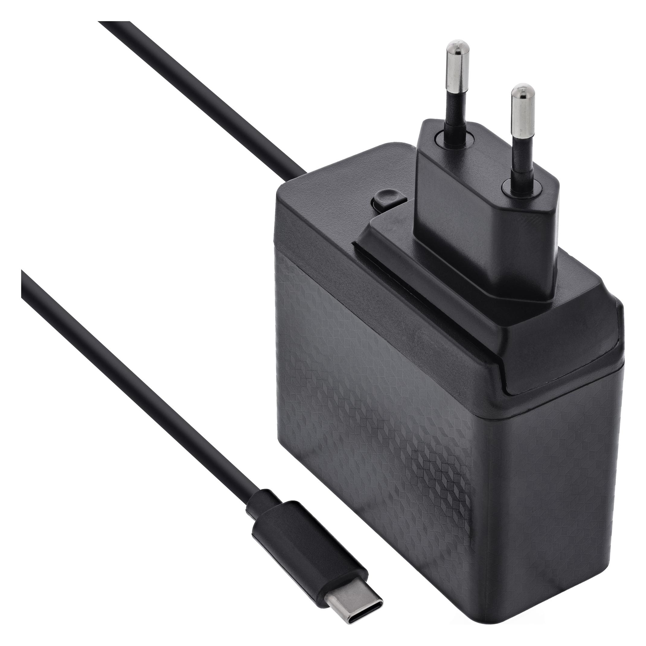 InLine TravelCharge USB-C Netzteil 140W, GaN, festes Kabel, EU/UK/US, schwarz (140.20 W, 1 Port) (31516C)
