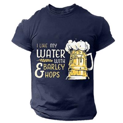 Herren Ich mag mein Wasser mit Gerste und Hopfen Bierliebhaber Grafik-Tee mit kurzem Ärmel