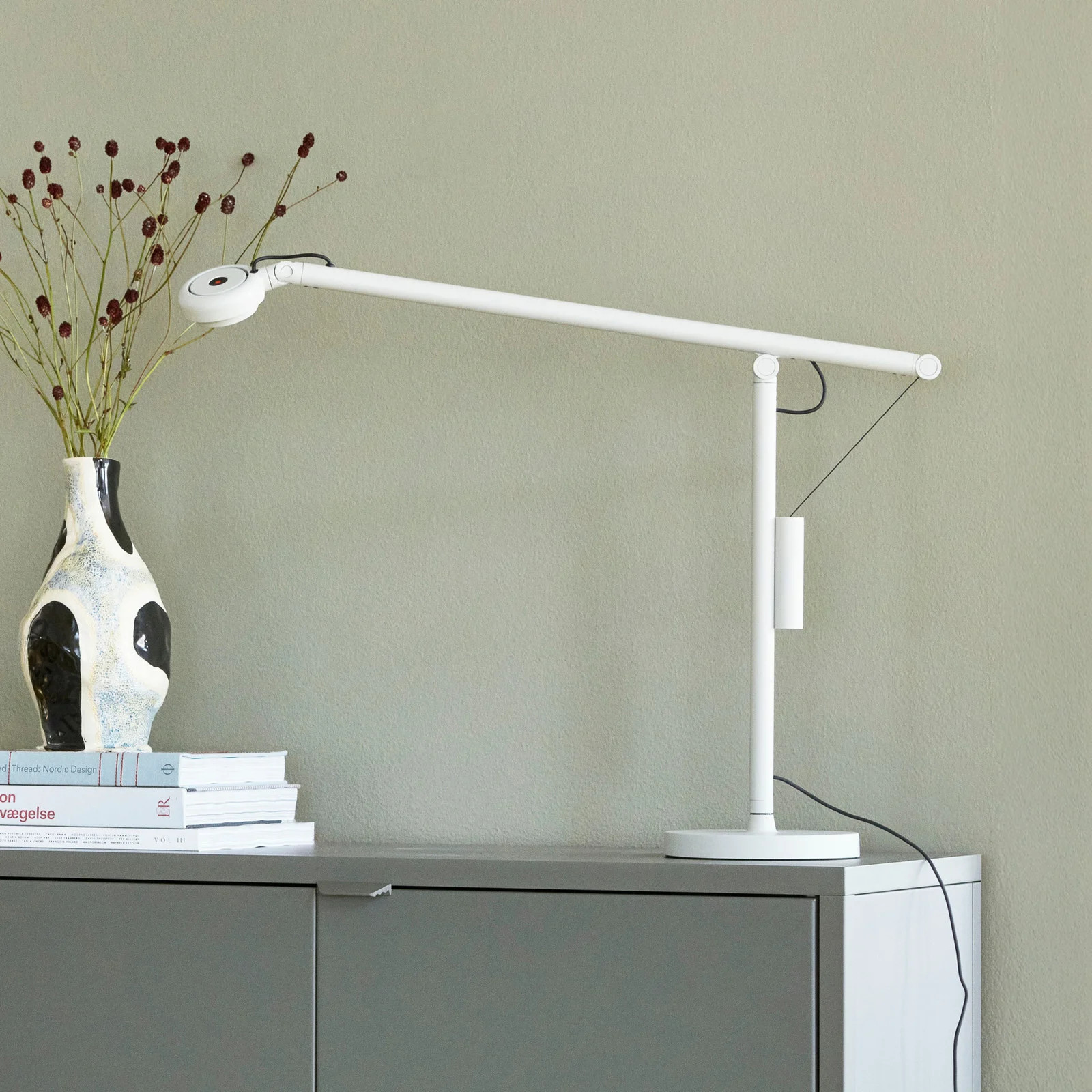 HAY Fifty-Fifty LED bureaulamp, grijs, aluminium, dimbaar, 45 cm