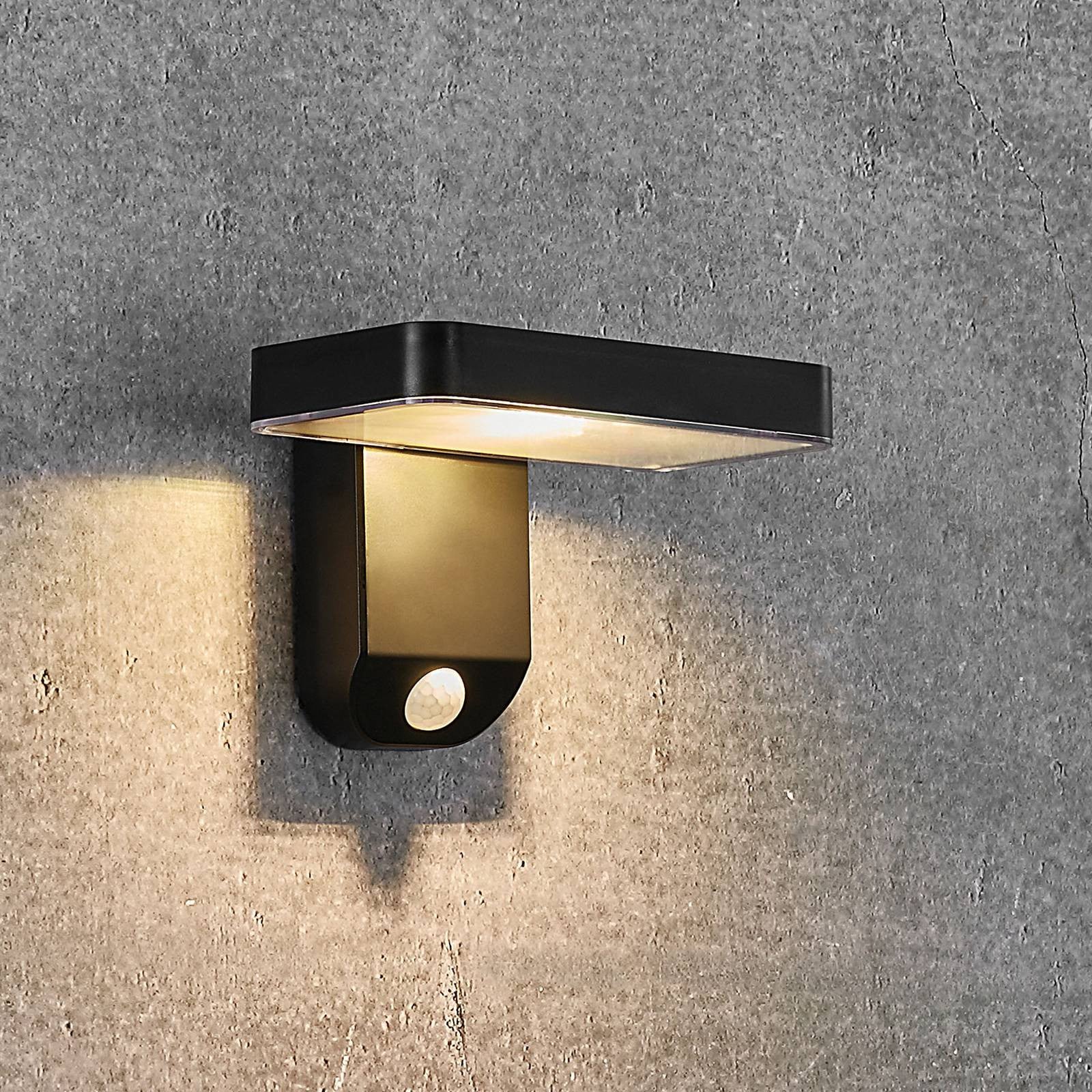 Nordlux Rica Square LED-zonnecel wandlamp zwart met bewegingssensor