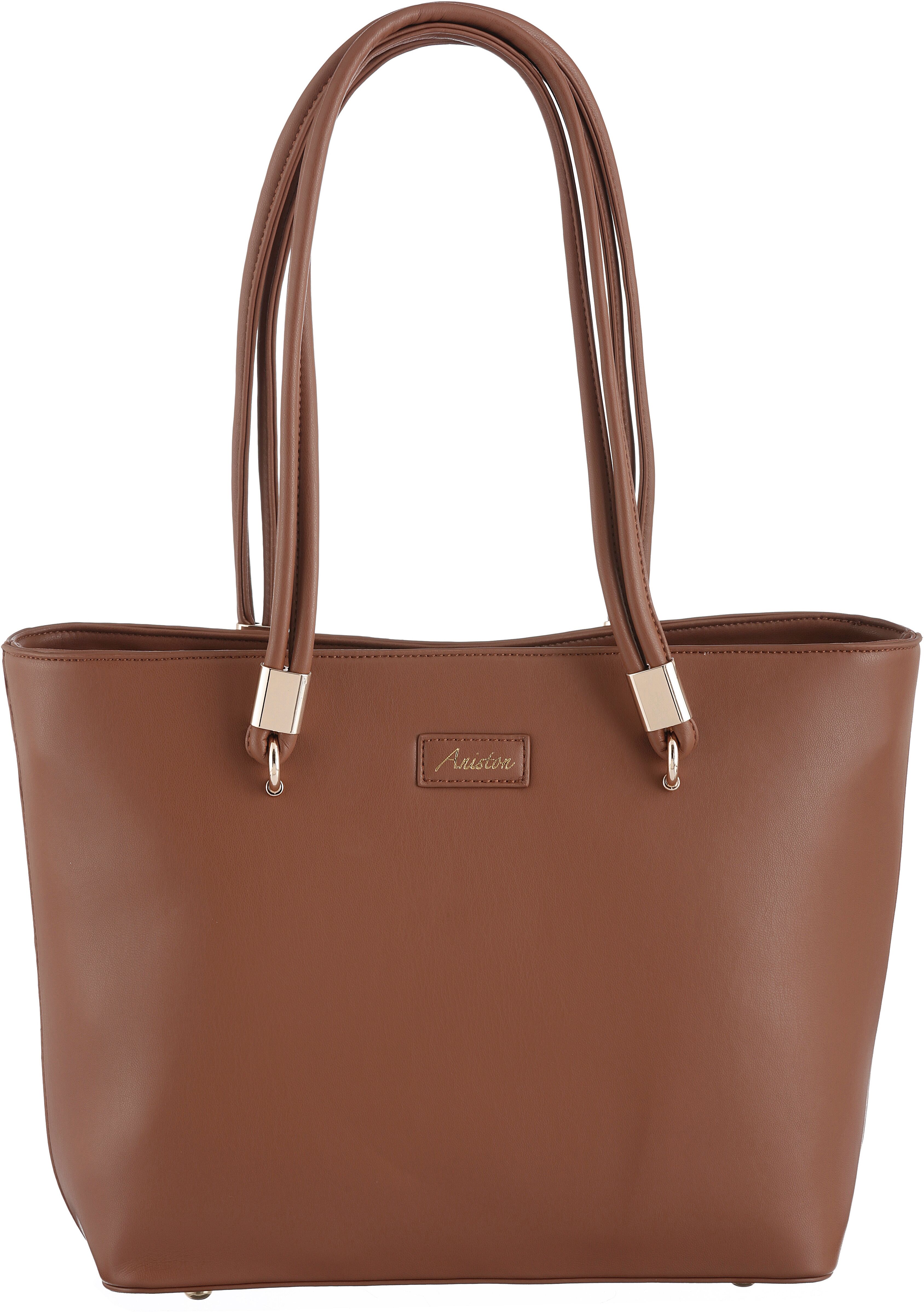 Shopper ANISTON ACCESSOIRES, Damen, Gr. B/H/T: 37cm x 12,5cm x 24,5cm, braun (cognac), Lederimitat, Taschen Shopper, Umhängetasche, Schultertasche - NEUE KOLLEKTION cognac B/H/T: 37cm x 12,5cm x 24,5cm