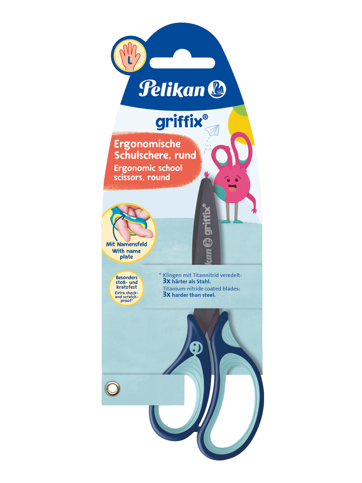 Pelikan Universalschere griffix Schere Blau links auf Blisterkarte