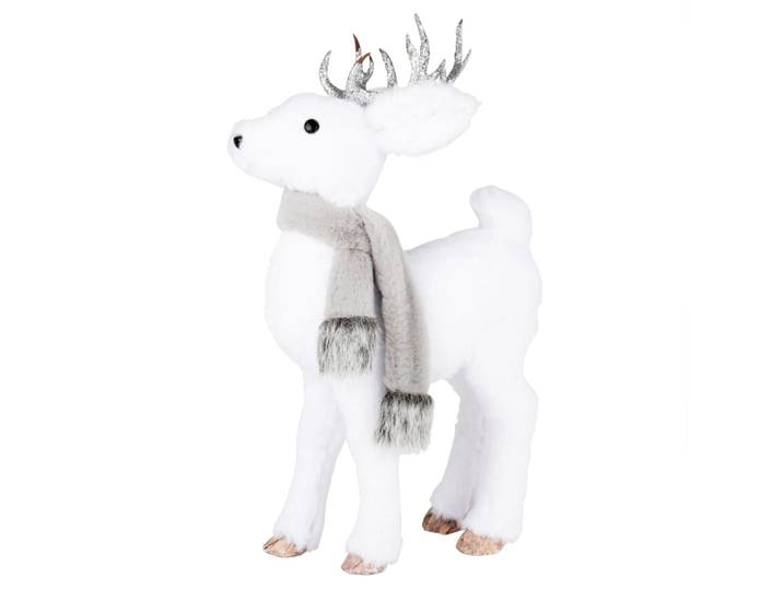 Weihnachtsdeko, weißes Rentier mit grauem Schal