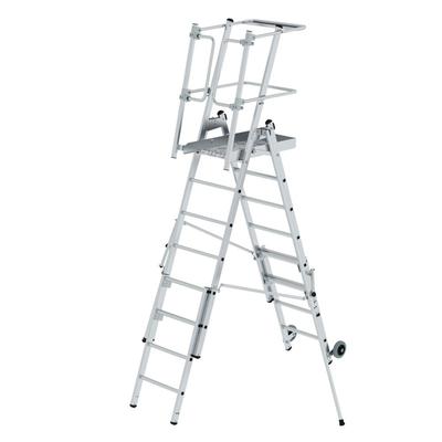 PROREGAL Plattformleiter FlexxStep | 6 Sprossen | mit Teleskopaufsatz plus 2 Sprossen & beidseitigem Handlauf | Aluminium | Rutschsichere Leiterschuhe