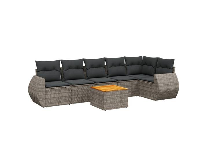 vidaXL 7-tlg. Garten-Sofagarnitur mit Kissen Grau Poly Rattan