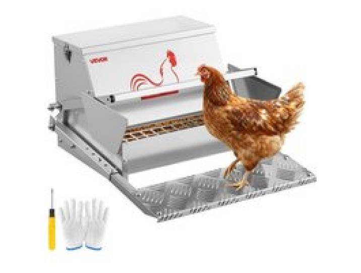 VEVOR Mangeoire Automatique à Pédale pour Poules 11,34 kg Distributeur de Nourriture à Pédale pour Volailles, en Acier Galvanisé, avec Couvercle Verrouillable, Étanche Anti-Gaspillage Anti-Nuisible